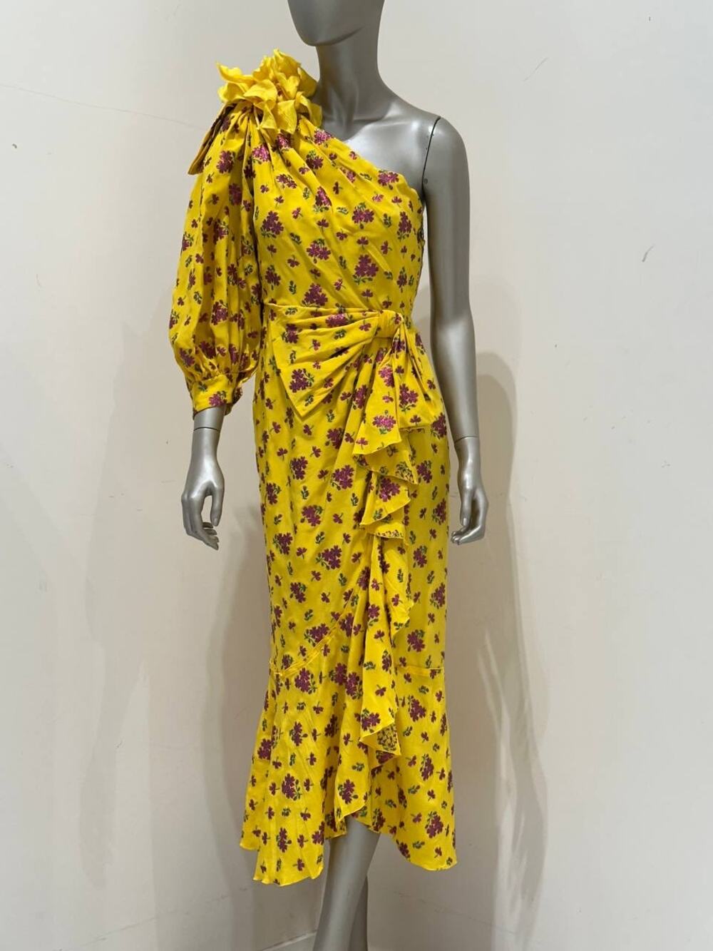 Gucci SS2008 Yellow Floral One-Shoulder Dress Sz.42